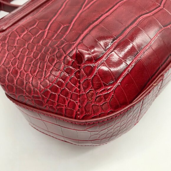 Emporio Armani Burgundy Croc Embossed Leather Crossbody Bag - Picture 9 of 10